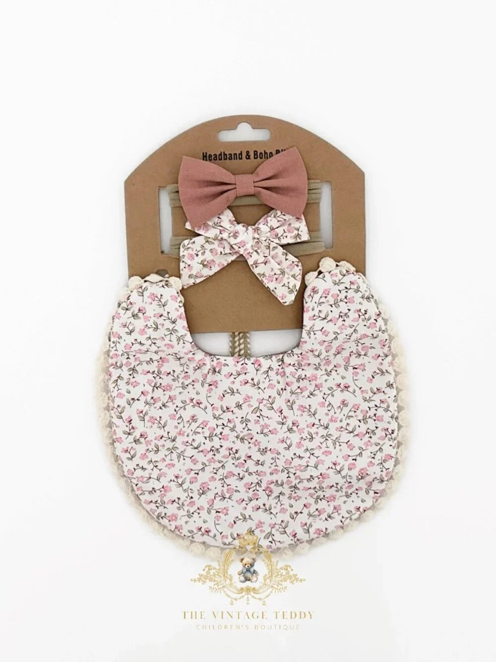 NWT Lovely Girls Baby Bib & Hair Bows Accessory Set Boutique Bohemian Floral OS
